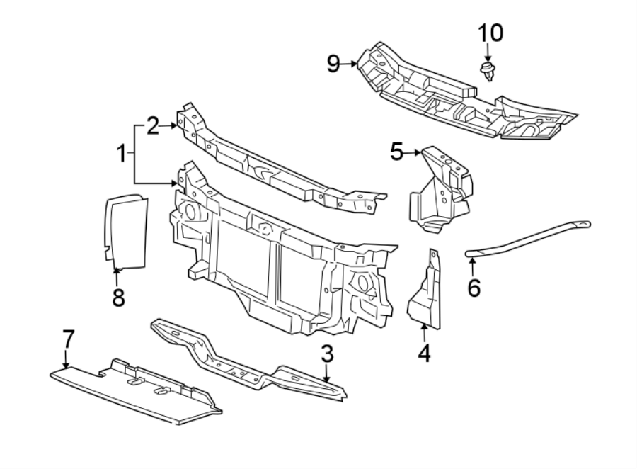 Diagram Radiator support. for your 2013 GMC Sierra 2500 HD 6.0L Vortec V8 FLEX A/T RWD WT Crew Cab Pickup Fleetside 