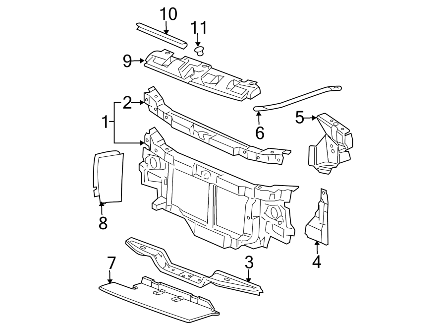 Diagram RADIATOR SUPPORT. for your 2021 Chevrolet Camaro LT Coupe 2.0L Ecotec A/T 