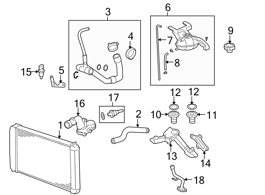 Diagram Radiator & components. for your 2005 GMC Yukon XL 1500   