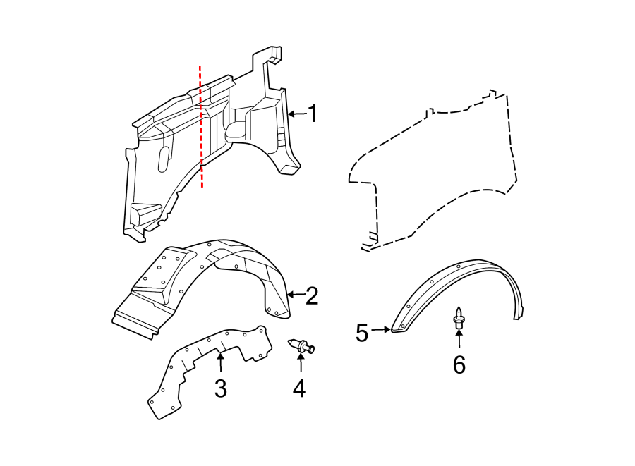 3Fender. Inner components.https://images.simplepart.com/images/parts/motor/fullsize/GB03145.png