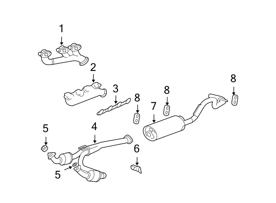 Diagram Exhaust system. Exhaust components. Manifold. for your 2006 GMC Sierra 3500 6.0L Vortec V8 M/T 4WD SLT Extended Cab Pickup Fleetside 