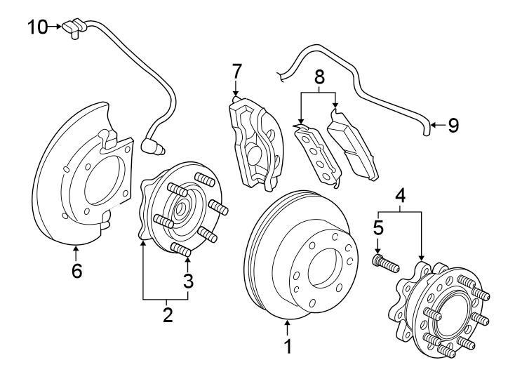 Diagram Front suspension. Brake components. for your 2021 GMC Sierra 2500 HD 6.6L Duramax V8 DIESEL A/T RWD SLT Crew Cab Pickup 