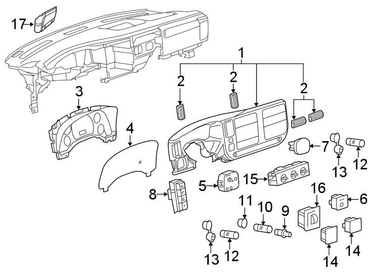 Instrument panel. Cluster & switches. Diagram