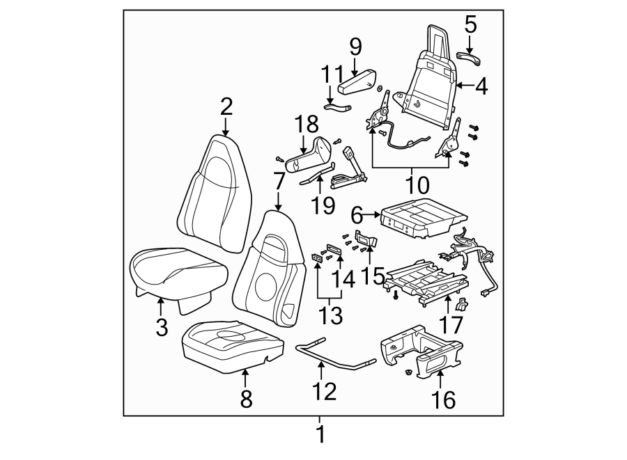 Diagram Seats & tracks. Driver seat components. for your 2017 Cadillac ATS Premium Performance Sedan 3.6L V6 A/T RWD 