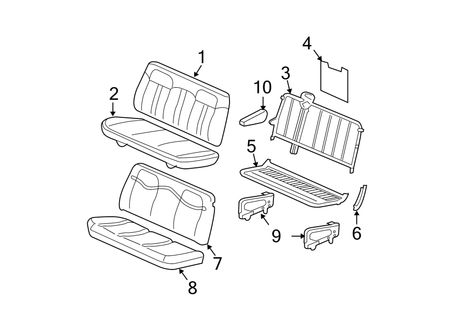 Diagram SEATS & TRACKS. REAR SEAT COMPONENTS. for your 2011 Chevrolet Express 3500 LS Standard Passenger Van 6.0L Vortec V8 FLEX A/T 