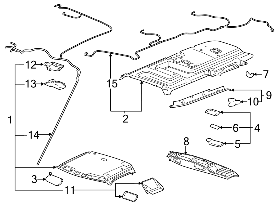 Diagram Roof. Interior trim. for your 2005 Chevrolet Silverado 1500 Z71 Off-Road Crew Cab Pickup Fleetside 4.8L Vortec V8 A/T 4WD 