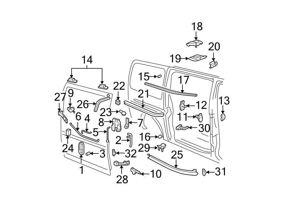 Diagram SIDE LOADING DOOR. LOCK & HARDWARE. for your Chevrolet Express 1500  