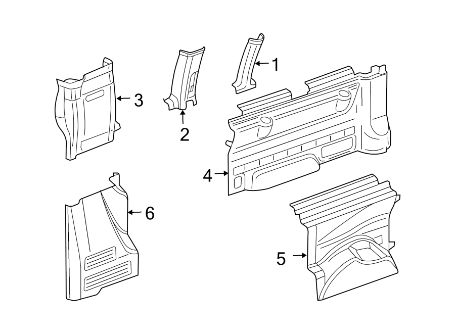 Diagram Body side panels. Interior trim. for your 2021 GMC Sierra 2500 HD 6.6L V8 A/T 4WD SLE Extended Cab Pickup Fleetside 