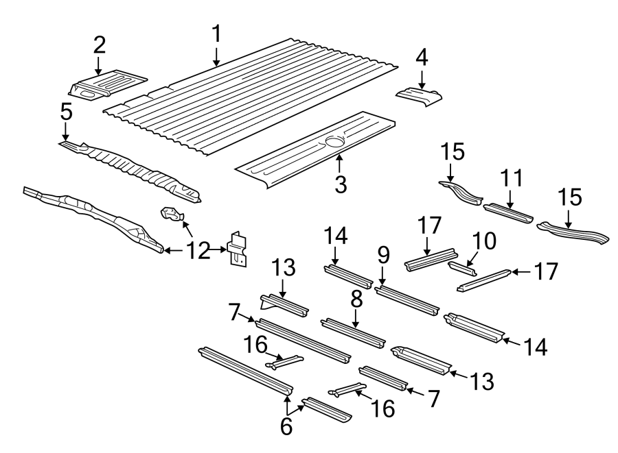 Diagram Rear body & floor. Floor & rails. for your 2015 Chevrolet Express 3500 LT Extended Passenger Van 6.0L Vortec V8 CNG A/T 