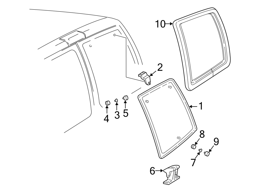 Diagram Back door. Body side panels. Glass & hardware. for your Saturn