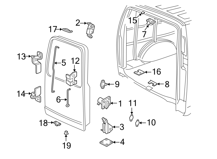 Diagram Back door. Seats & tracks. Lock & hardware. for your Chevrolet Express 1500  