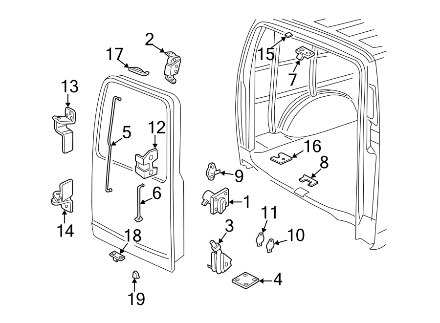 Diagram Back door. Lock & hardware. for your Chevrolet Express 1500  