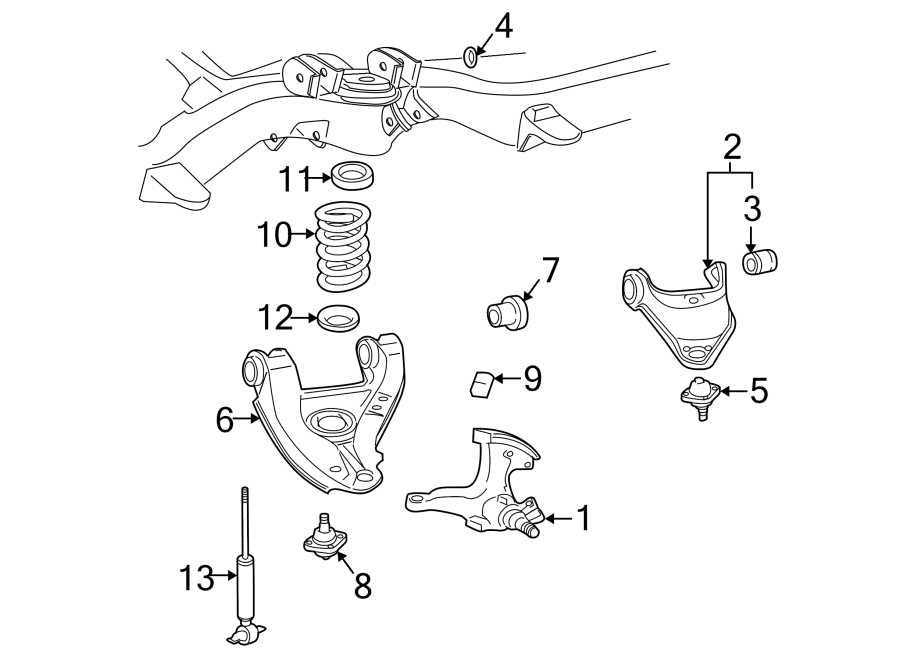 Diagram FRONT SUSPENSION. SUSPENSION COMPONENTS. for your 2003 GMC Sonoma SLS Crew Cab Pickup Fleetside 2.2L Vortec M/T RWD 