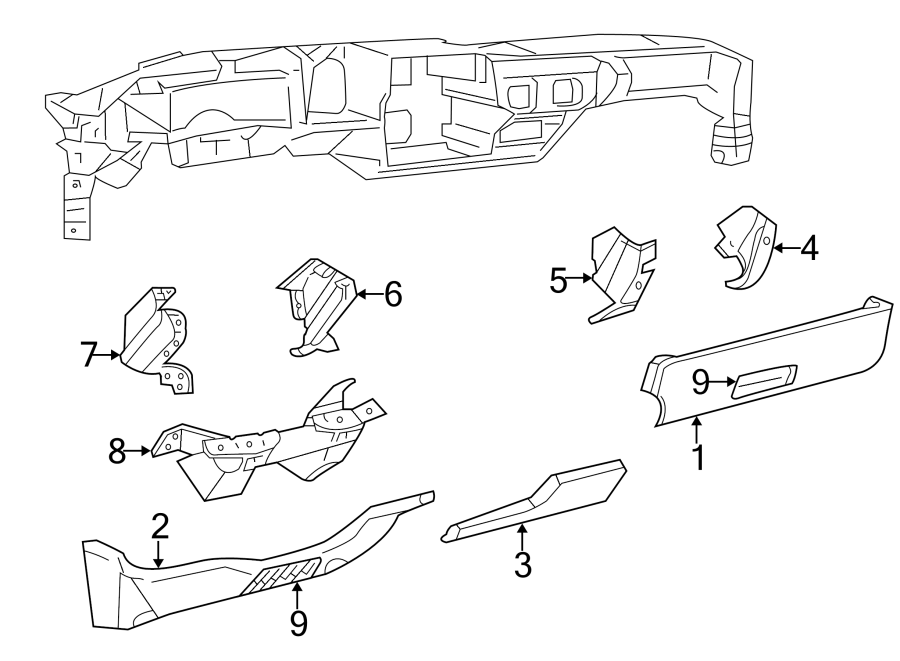 9INSTRUMENT PANEL. LOWER TRIM.https://images.simplepart.com/images/parts/motor/fullsize/GB96670.png