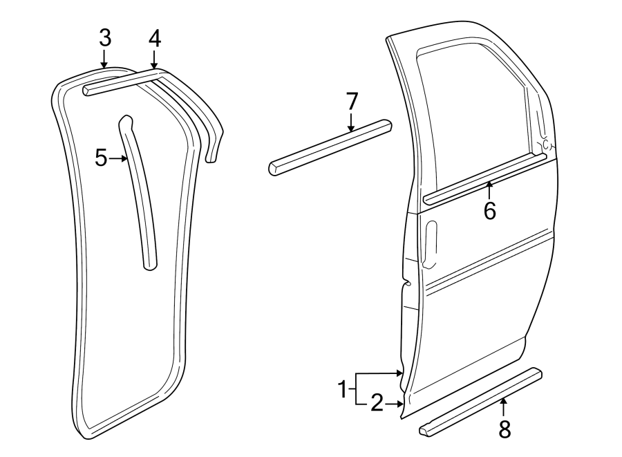 Diagram FRONT DOOR. DOOR & COMPONENTS. for your 2003 Pontiac Aztek   