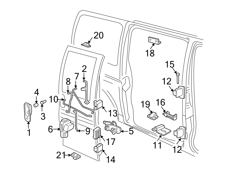 Diagram Side loading door. Lock & hardware. for your 1999 Chevrolet Express 3500   