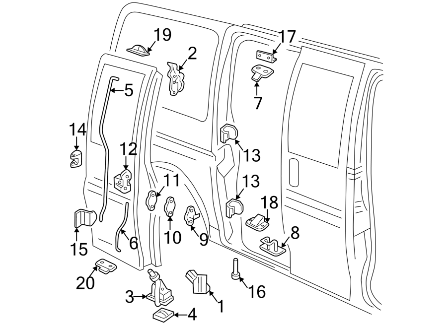 Diagram SIDE LOADING DOOR. LOCK & HARDWARE. for your 2021 GMC Sierra 2500 HD 6.6L V8 A/T RWD SLE Extended Cab Pickup Fleetside 