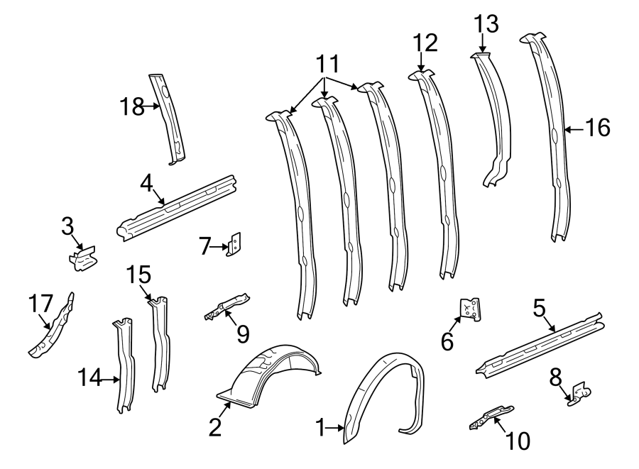 Body side panels. Inner structure. Diagram