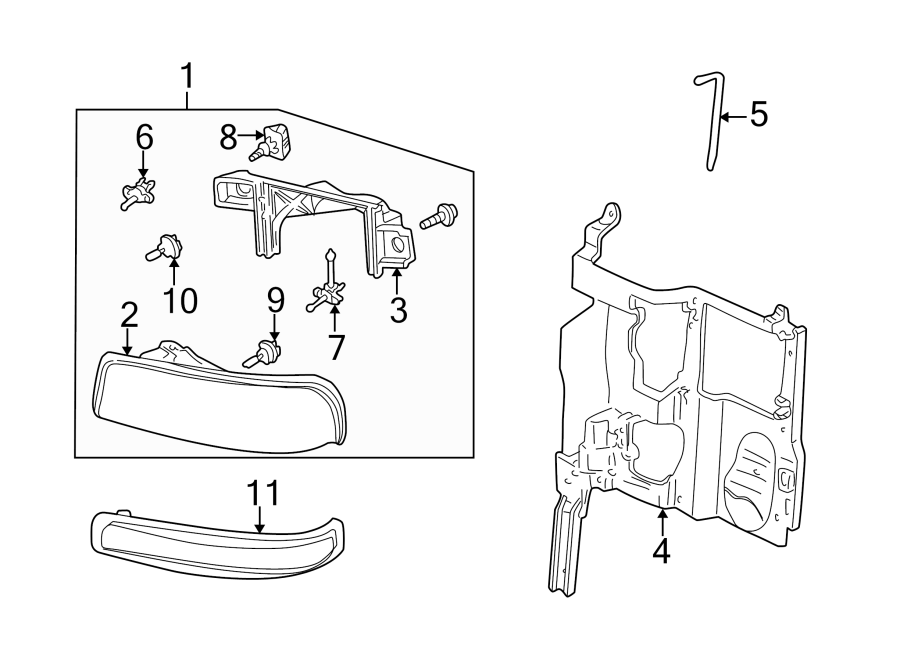 Diagram FRONT LAMPS. HEADLAMP COMPONENTS. PARK & SIDE MARKER LAMPS. for your Chevrolet