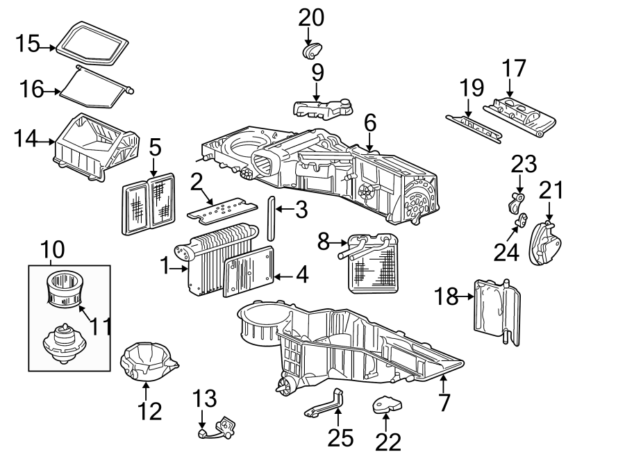 Diagram AIR CONDITIONER & HEATER. EVAPORATOR & HEATER COMPONENTS. for your 2013 GMC Sierra 2500 HD 6.6L Duramax V8 DIESEL A/T 4WD Denali Crew Cab Pickup Fleetside 