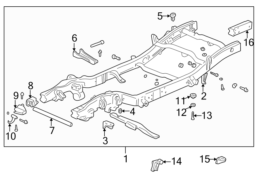 Diagram FRAME & COMPONENTS. for your 2018 GMC Sierra 2500 HD 6.6L Duramax V8 DIESEL A/T RWD Base Extended Cab Pickup Fleetside 