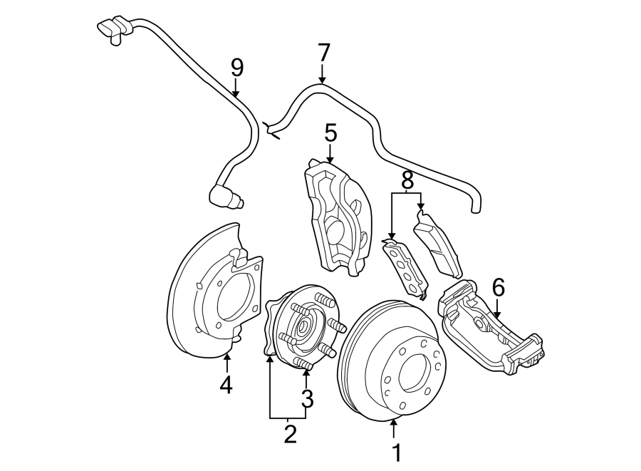 Diagram Front suspension. Brake components. for your 2018 GMC Sierra 2500 HD 6.6L Duramax V8 DIESEL A/T RWD SLT Extended Cab Pickup Fleetside 