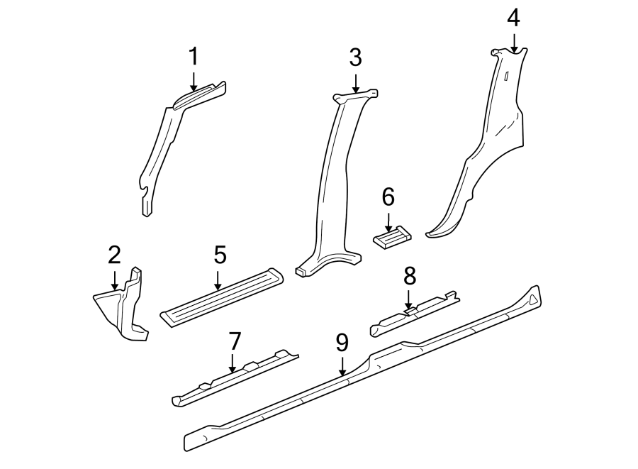 Diagram PILLARS. ROCKER & FLOOR. INTERIOR TRIM. for your GMC