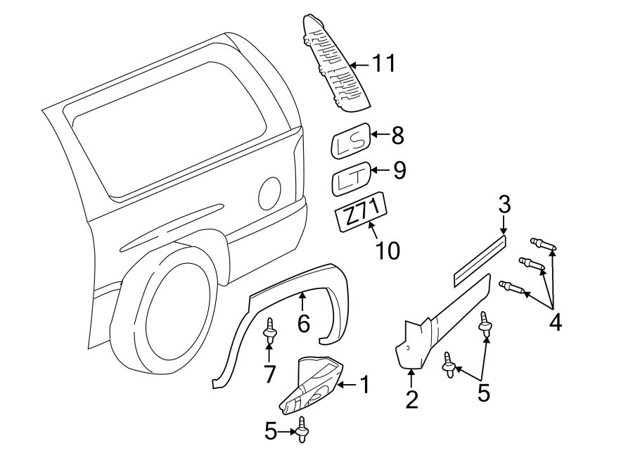 Diagram QUARTER PANEL. EXTERIOR TRIM. for your Chevrolet Tahoe   