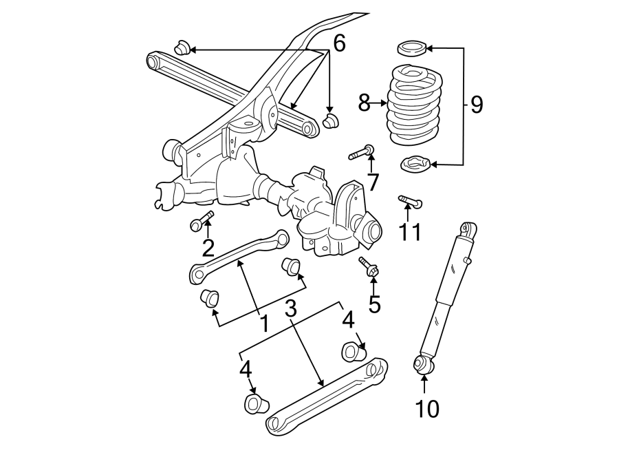 Diagram REAR SUSPENSION. SUSPENSION COMPONENTS. for your GMC