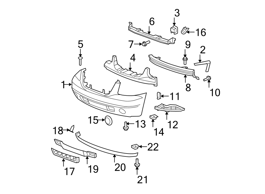 Front bumper. Bumper & components. Diagram