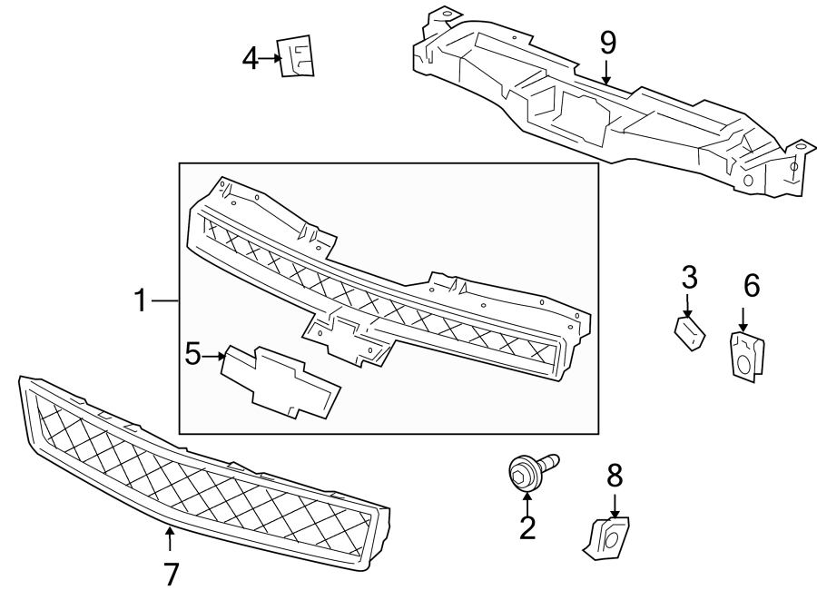 Diagram GRILLE & COMPONENTS. for your 2006 GMC Sierra 2500 HD  SLE Extended Cab Pickup 