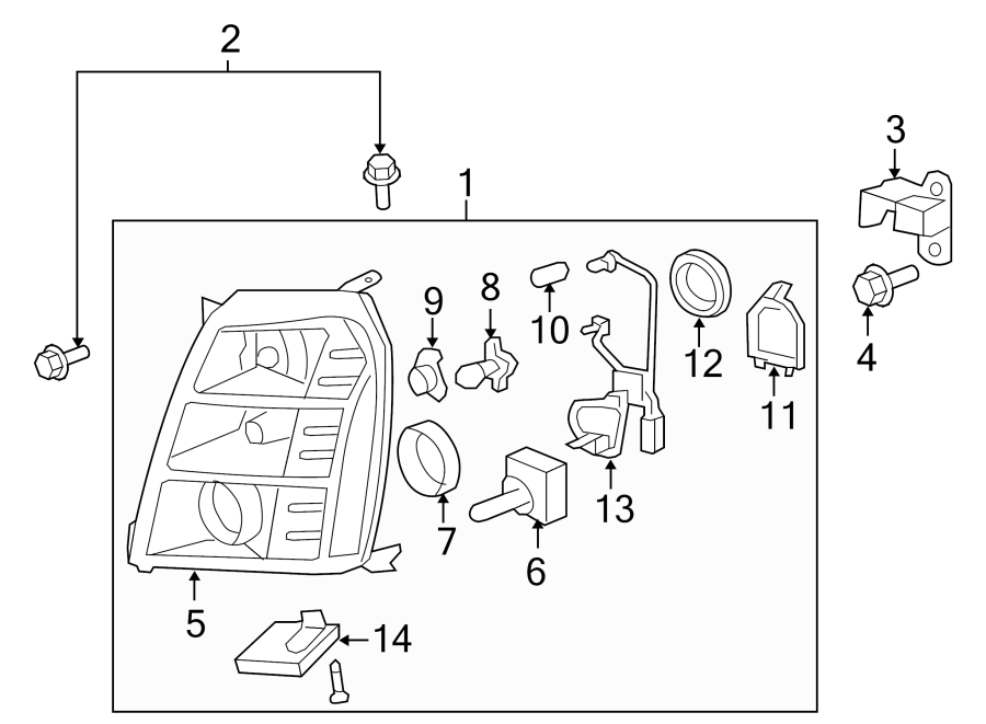 Diagram FRONT LAMPS. HEADLAMP COMPONENTS. for your 2011 Chevrolet Express 2500   