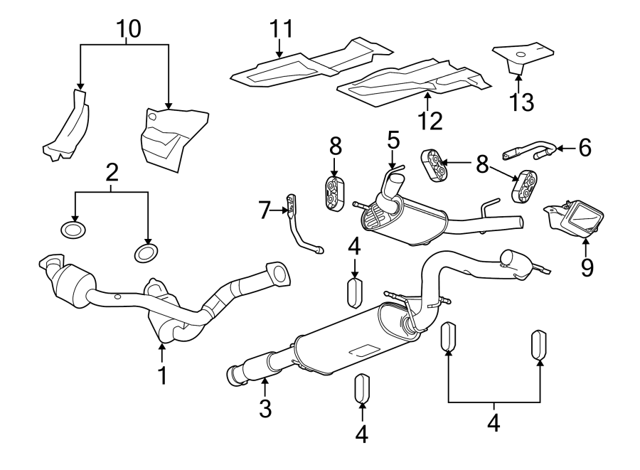 Diagram EXHAUST SYSTEM. EXHAUST COMPONENTS. for your 2010 Chevrolet Silverado 3500 HD LT Extended Cab Pickup  