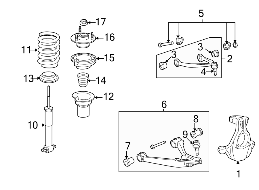 Diagram Front suspension. Steering gear & linkage. Suspension components. for your 2017 GMC Sierra 2500 HD 6.0L Vortec V8 A/T 4WD Base Crew Cab Pickup Fleetside 