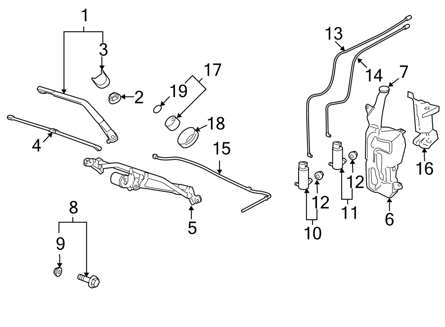 Diagram WINDSHIELD. WIPER & WASHER COMPONENTS. for your Chevrolet Bolt EV  