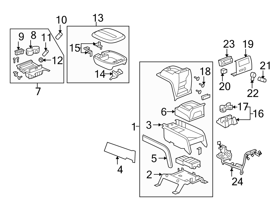 Diagram CENTER CONSOLE. for your 2016 GMC Sierra 2500 HD 6.0L Vortec V8 CNG A/T 4WD SLT Extended Cab Pickup Fleetside 