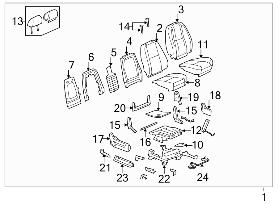 Diagram SEATS & TRACKS. FRONT SEAT COMPONENTS. for your 2005 Chevrolet Trailblazer   