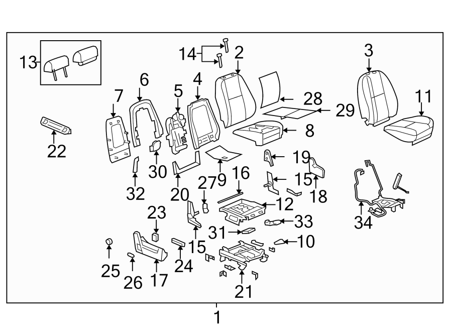 Diagram SEATS & TRACKS. FRONT SEAT COMPONENTS. for your 2009 Chevrolet Silverado 3500 HD LT Crew Cab Pickup  