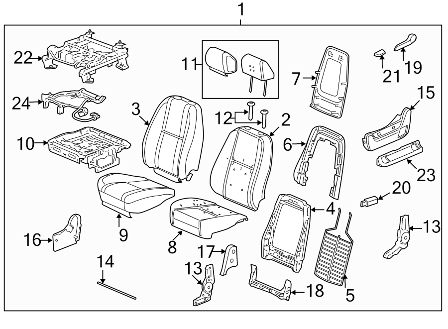 Diagram SEATS & TRACKS. FRONT SEAT COMPONENTS. for your 2023 Chevrolet Camaro  SS Convertible 