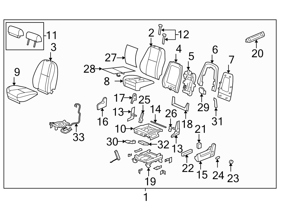 Diagram Seats & tracks. Front seat components. for your Hummer