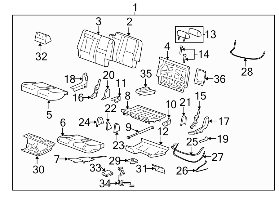 Diagram SEATS & TRACKS. REAR SEAT COMPONENTS. for your 2016 GMC Yukon XL   