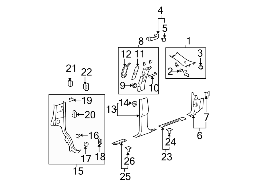 Diagram PILLARS. ROCKER & FLOOR. INTERIOR TRIM. for your 2005 Chevrolet Express 2500   