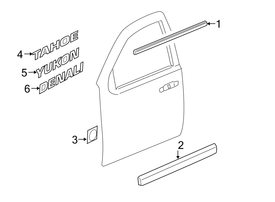 Diagram FRONT DOOR. EXTERIOR TRIM. for your Chevrolet