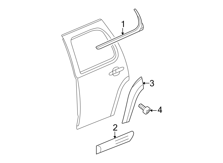 4Rear door. Exterior trim.https://images.simplepart.com/images/parts/motor/fullsize/GC07750.png