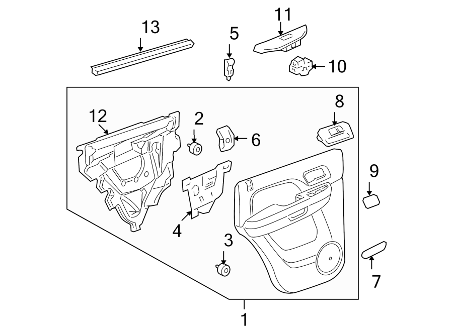 Diagram REAR DOOR. INTERIOR TRIM. for your 2021 GMC Sierra 2500 HD 6.6L Duramax V8 DIESEL A/T 4WD Base Extended Cab Pickup Fleetside 