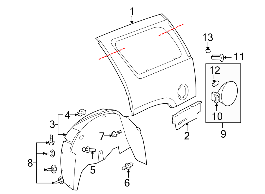 Diagram QUARTER PANEL & COMPONENTS. for your 2022 Cadillac XT4 Premium Luxury Sport Utility 2.0L A/T 4WD 