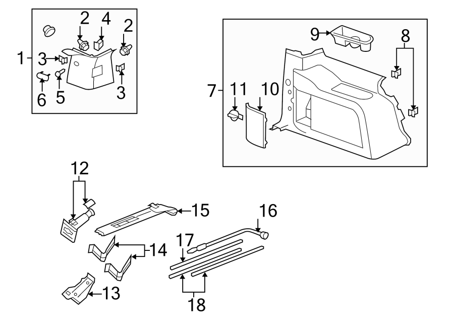 Diagram Quarter panel. Interior trim. for your 2007 GMC Sierra 2500 HD 6.6L Duramax V8 DIESEL A/T RWD SLE Crew Cab Pickup Fleetside 