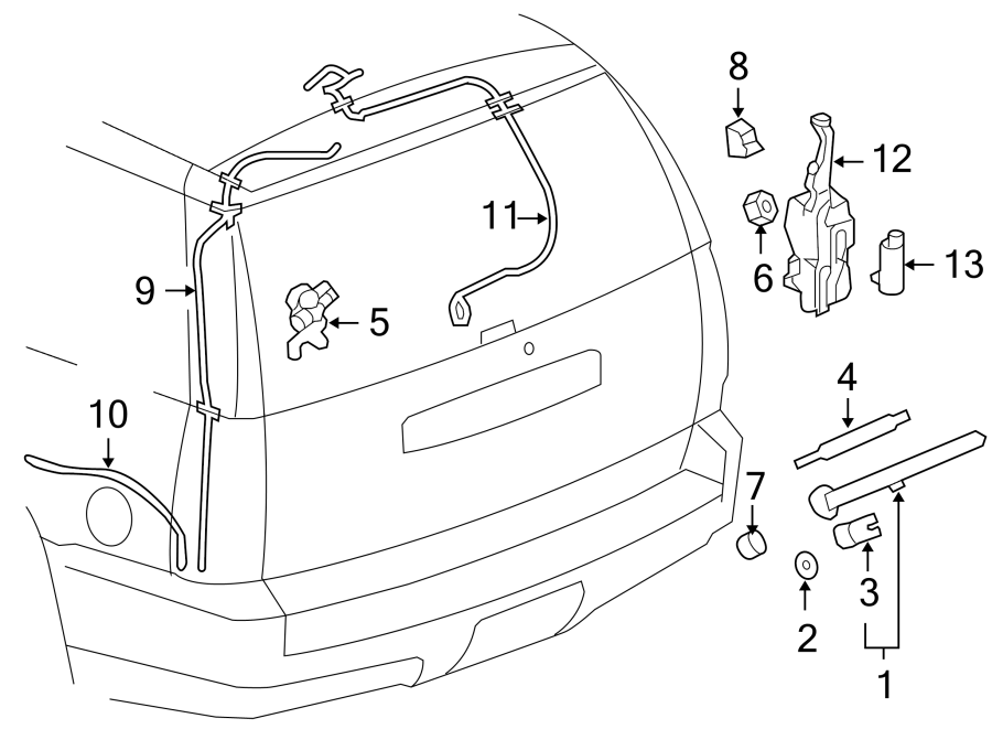 Diagram LIFT GATE. REAR WIPER COMPONENTS. for your 2005 Chevrolet Silverado 2500 HD WT Extended Cab Pickup Fleetside  