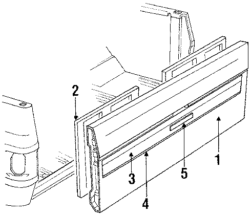 Diagram TAIL GATE. EXTERIOR TRIM. GATE & HARDWARE. for your 1988 Chevrolet Blazer Scottsdale Sport Utility 6.2L V8 DIESEL M/T 