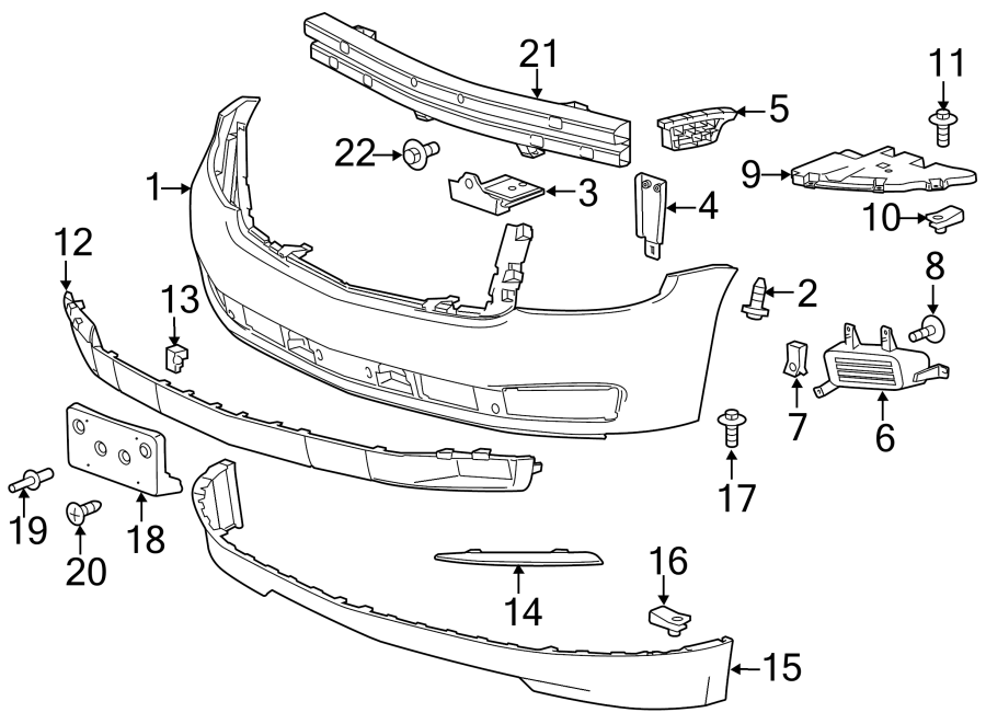 Diagram FRONT BUMPER. BUMPER & COMPONENTS. for your 2023 Cadillac XT4   